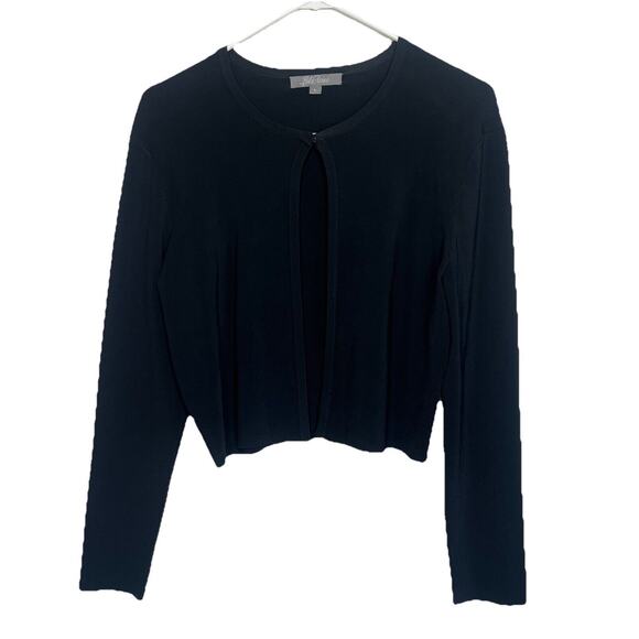 LELA ROSE Black Knit Crop Cardigan Jacket Long Sleeve Snap Front Large Office r9 - Picture 1 of 6